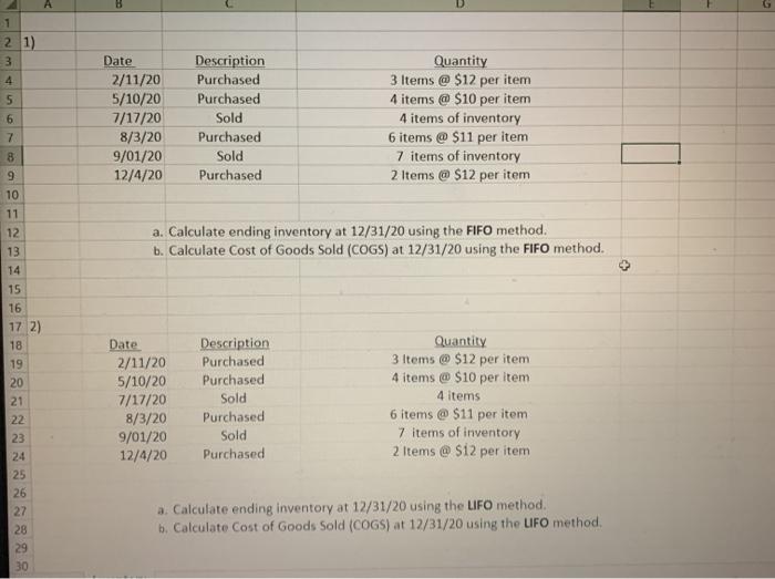 please help me with this inventory homework sheets by answering 1 and