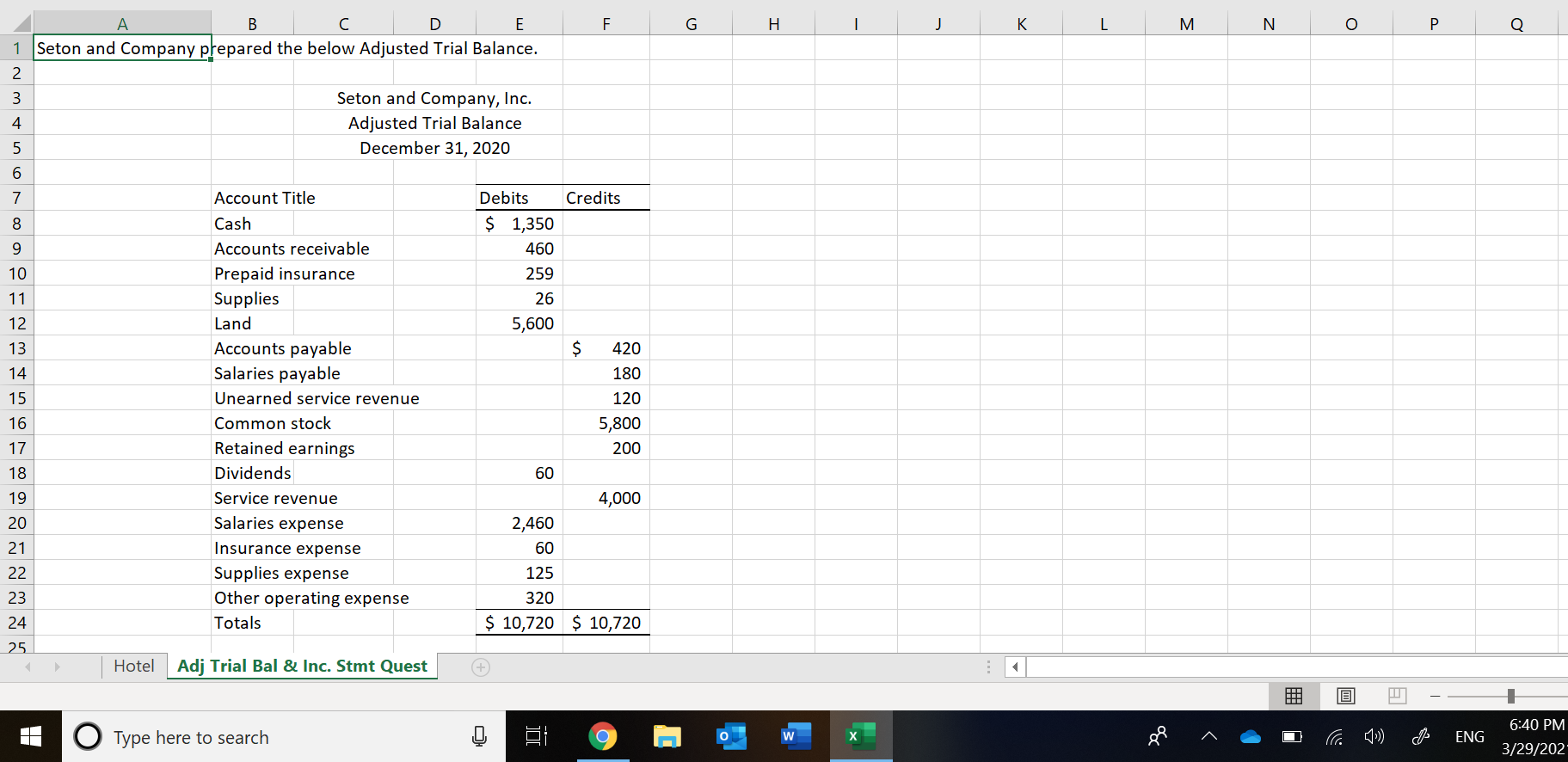 Using the information from this adjusted trial balance, prepare an Income
