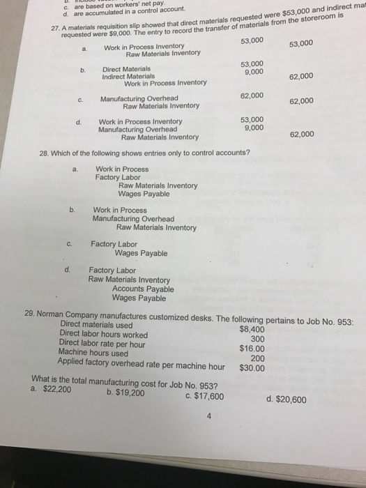  A materials requisition slip showed that direct materials requested were $53,000