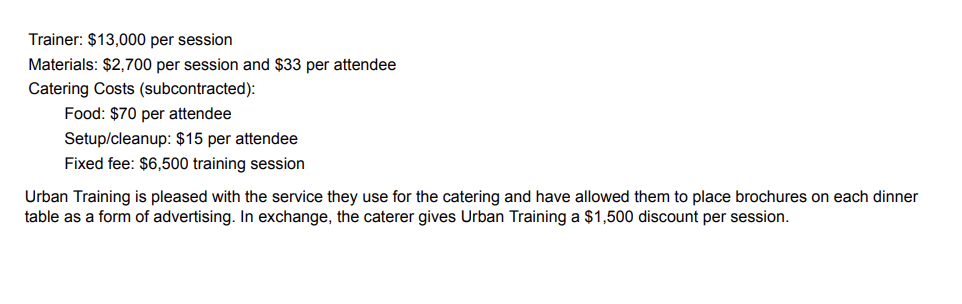  Trainer: $13,000 per session Materials: $2,700 per session and $33 per