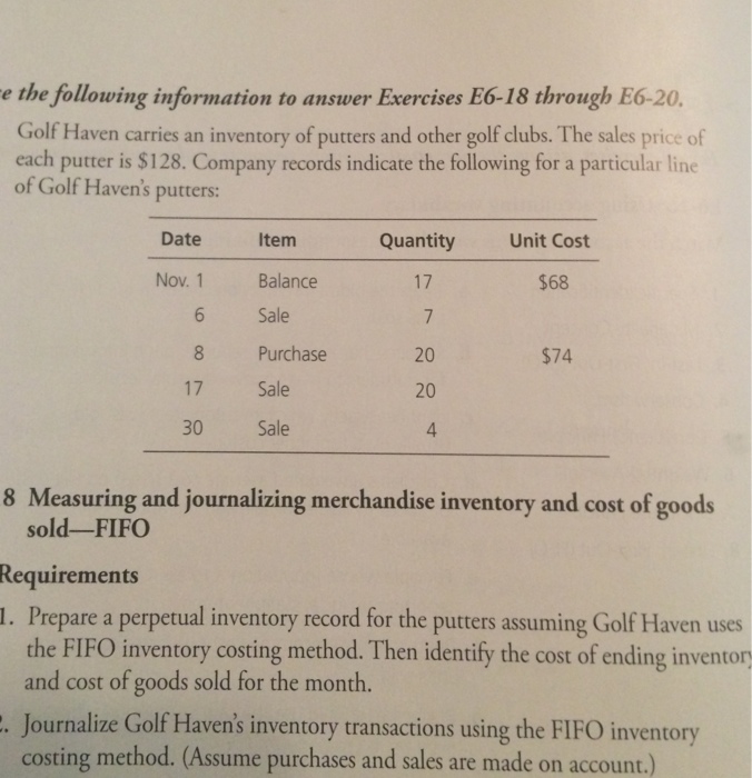  e the following information to answer Exercises E6-18 through E6-20. Golf