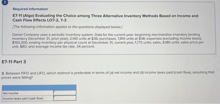 on Income and Cash Flow Effects LO7-2, 7-3 (The following information applies