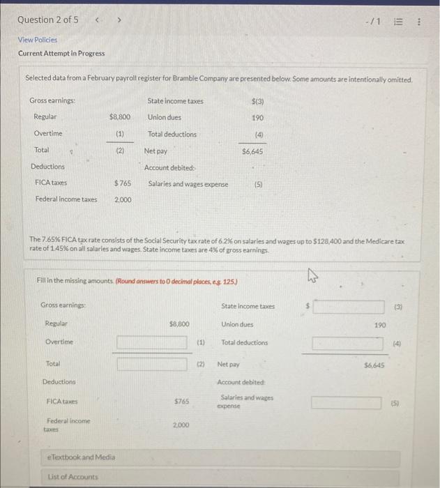accounting View Policies Current Attempt in Progress Selected data from a February