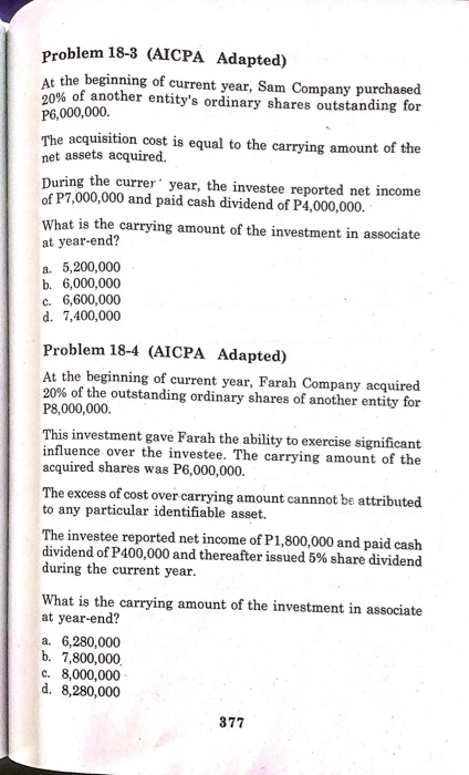  Answer and show your solution problem 18-3 (AICPA Adapted) At the