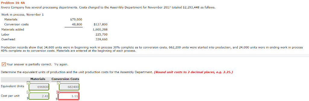 Problem 16-4A Rivera Company has several processing departments. Costs charged to