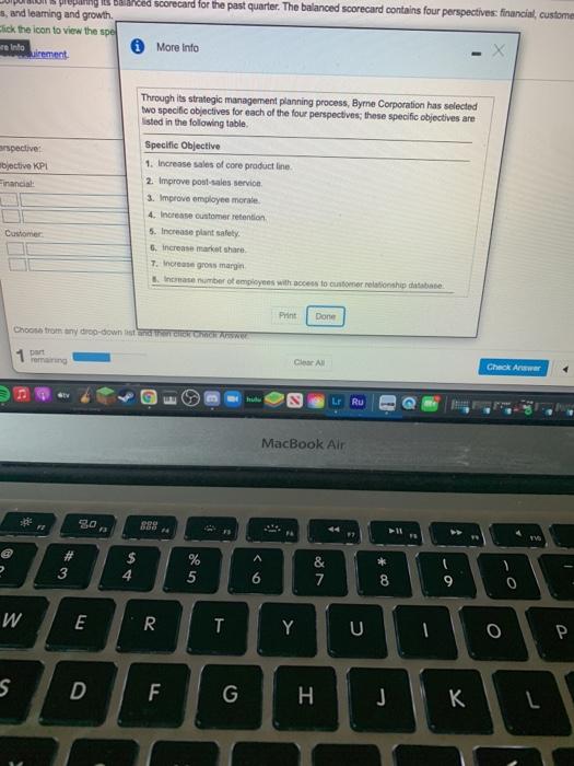 past quarter. The balanced Scorecard contains four perspectives: financial, customer, internal business