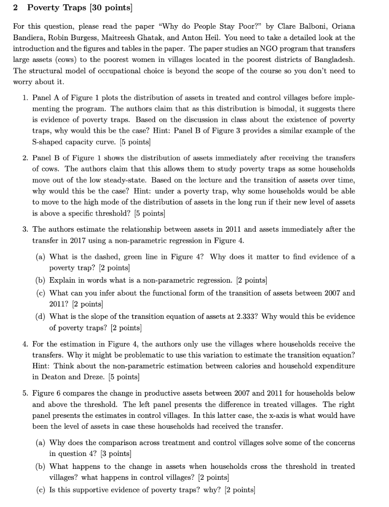 please answer all questions please 2 Poverty Traps [ 30 points] For