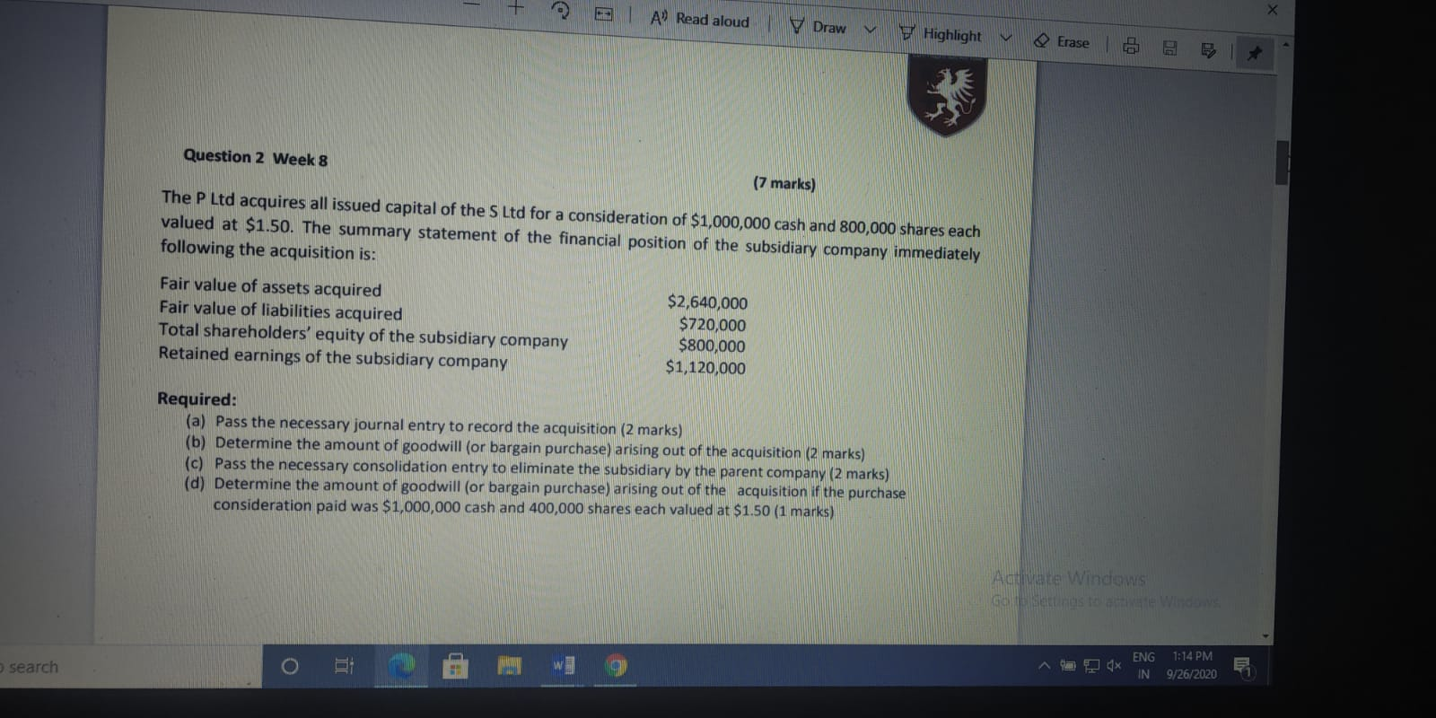  A Read aloud Draw Highlight Erase Question 2 Week 8 (7