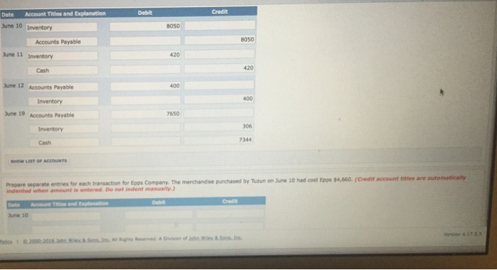  Prepare separate entries for each transaction for Epps Company. The merchandise