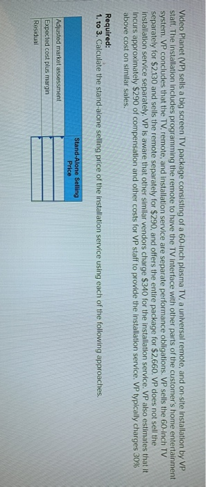  Video Planet (VP) sells a big screen TV package consisting of