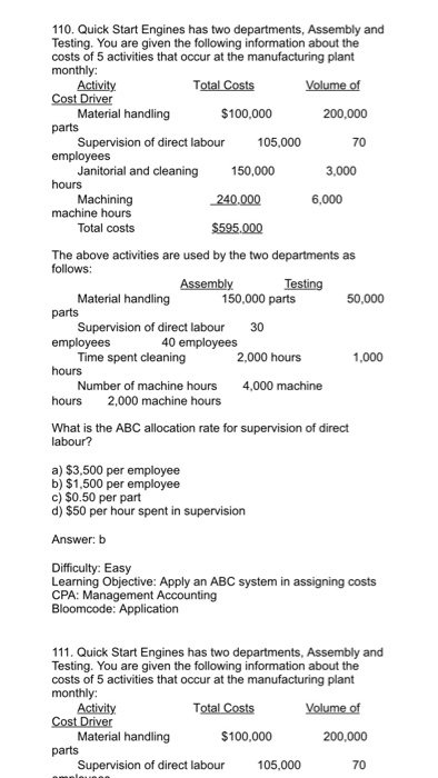 are given the following information about the costs of 5 activities that
