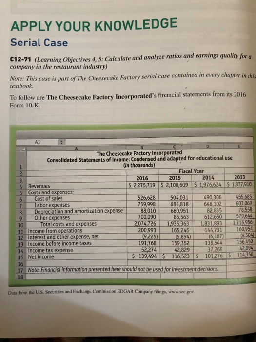  APPLY YOUR KNOWLEDGE Serial Case C12-71 (Learning Objectives 4, 5: Calculate