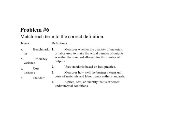  Problem #6 Match each term to the correct definition. Terms Definitions