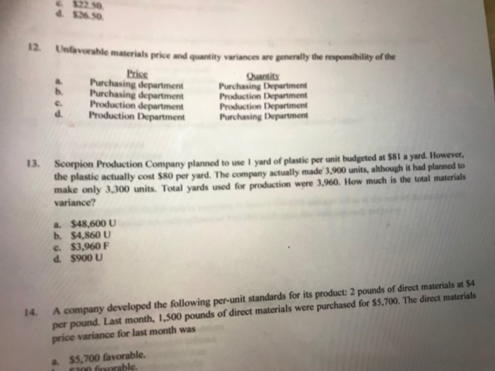 can someone help me with 13 please d26 50 12 Unlavorable materials