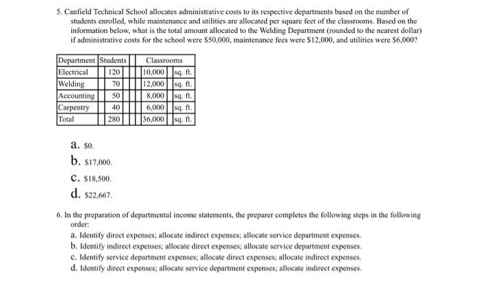 administrative costs question. Please explain steps used. 5. Canfield Technical School allocates