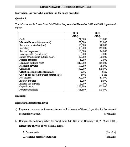  LONG ANSWER QUESTIONS [60 MARKS] Instruction: Answer ALL questions in the