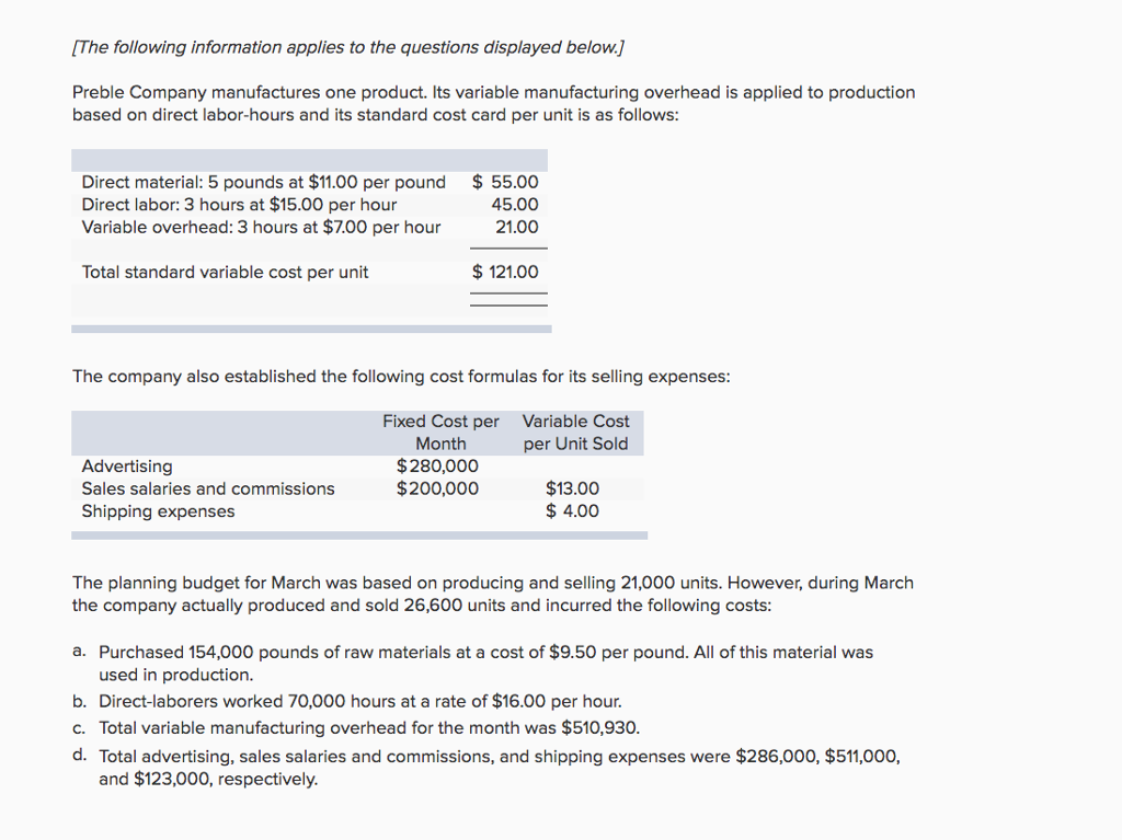 IThe following information applies to the questions displayed belowJ Preble Company