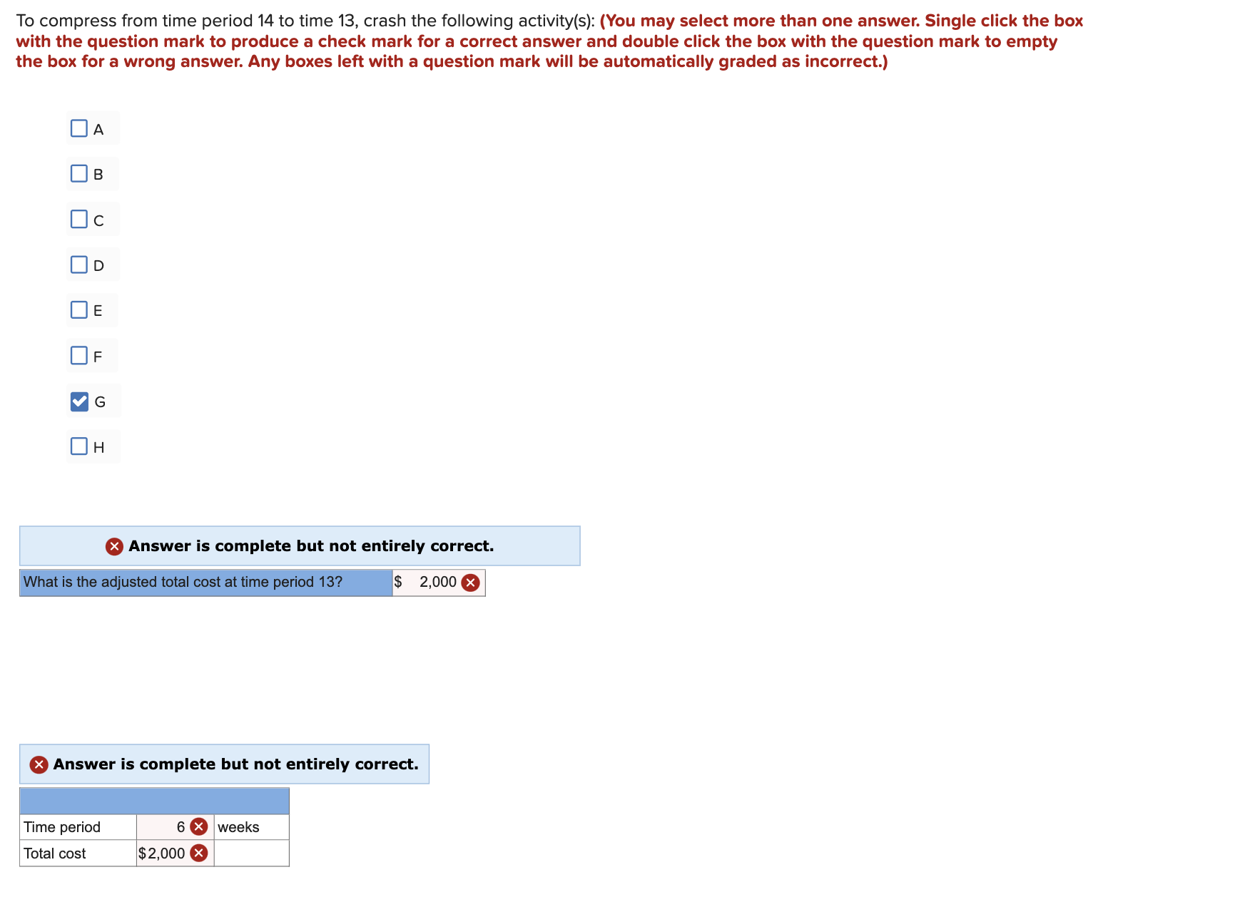 For each move identify what activity(s) was crashed and the adjusted total