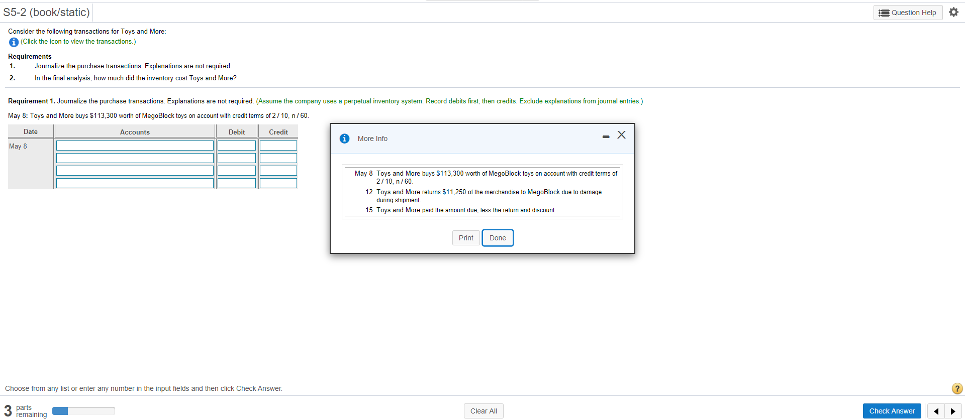PLEASE DO ALL PARTS S5-2 (book/static) 3 Question Help Consider the following