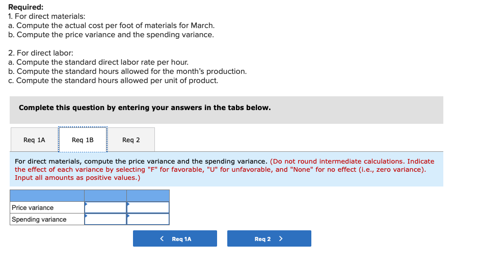 standards have been set: Direct materials Direct labor Standard Quantity Standard Price