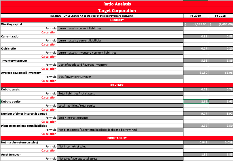 Section 3. Ratio Trend Analysis Using the ratio analysis, identify the