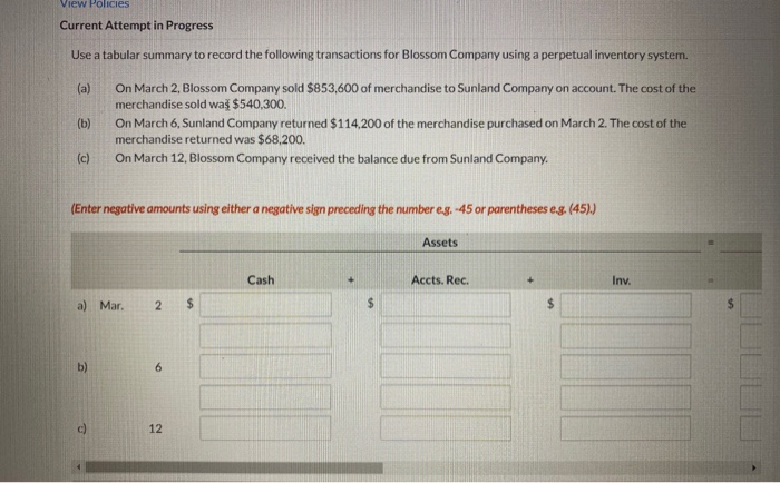  View Policies Current Attempt in Progress Use a tabular summary to