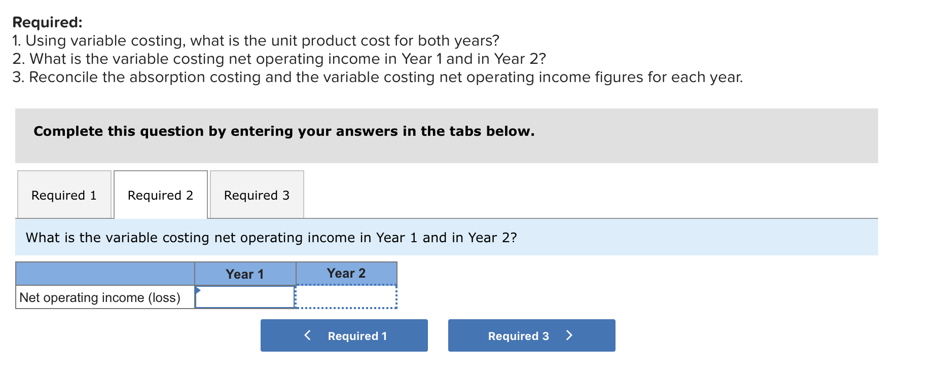 two years of operations, it reported absorption costing net operating income as