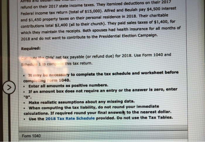 1 Instructions Note: This problem is for the 2018 tax year. Alfred