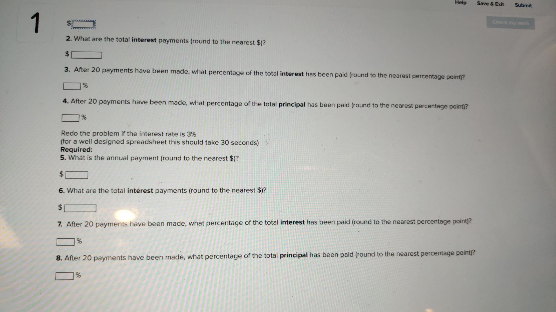 money on a self liquidating installment loan (equal payments at the end