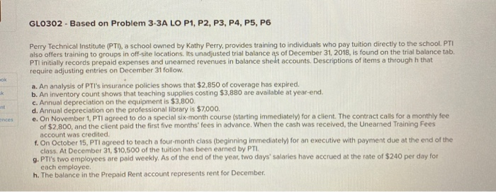  GLO302 - Based on Problem 3-3A LO P1, P2, P3, P4,