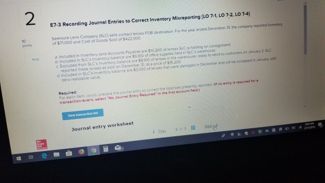  2 E7-3 Recording Journal Entries to Correct Inventory MisreportingLO 7-1 LO