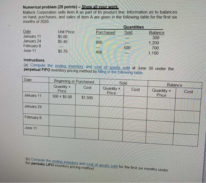 pls help!! 500 Numerical problem (25 points)- Show all your work Matlock