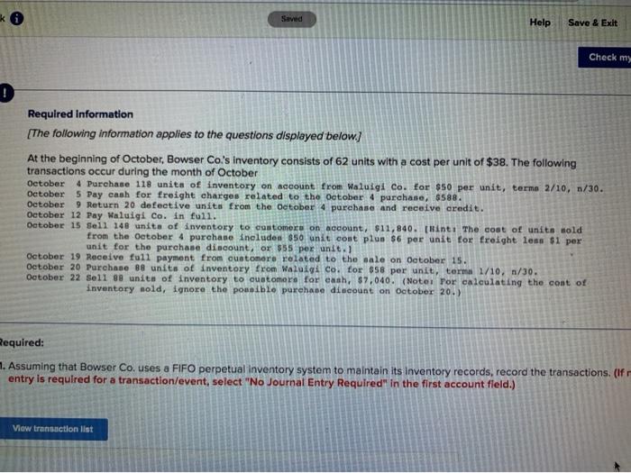  Saved Help Save & Exit Check my Required information [The following