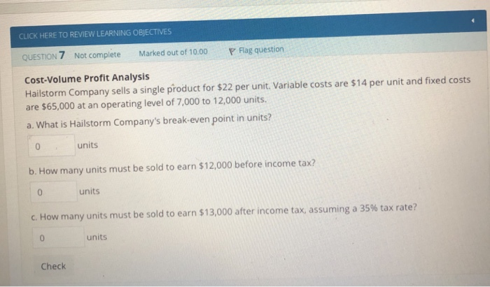 out of 10.00 P Flag question Break-Even with Multiple Products Warner Company