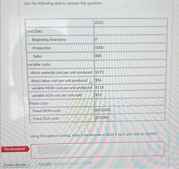 please show calculation steps Use the following data to answer the question