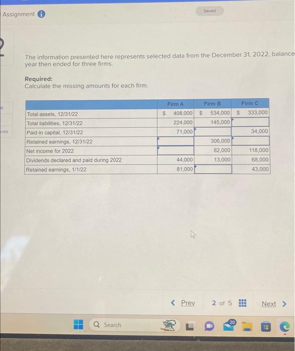  Assignment i k ces The information presented here represents selected data