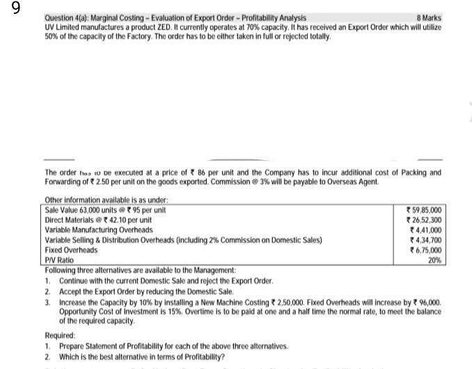  9 Question 4(a): Marginal Costing - Evaluation of Export Order -