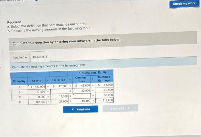  Required a. Select the definition that best matches each term. b.