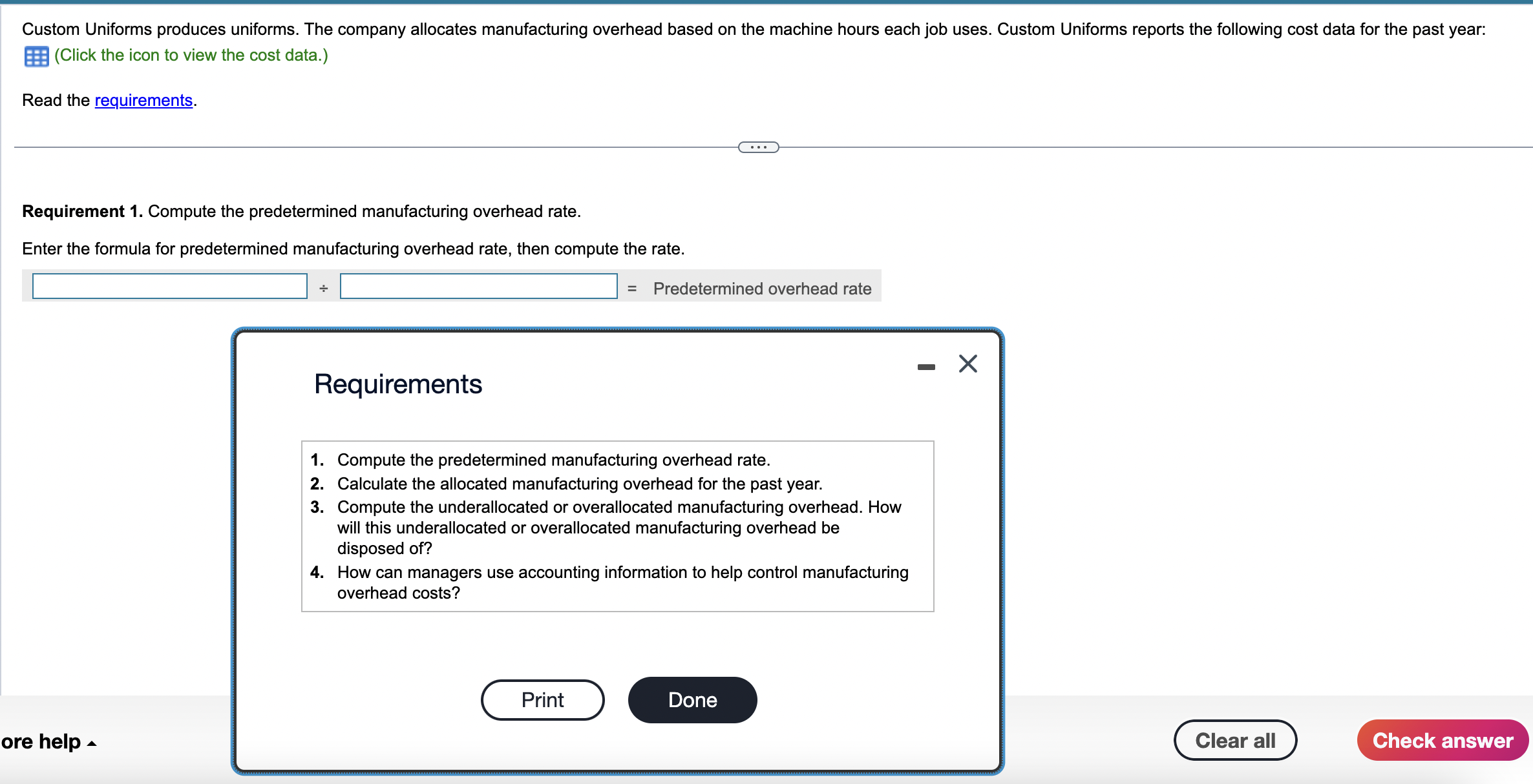  (Click the icon to view the cost data.) Read the requirements.
