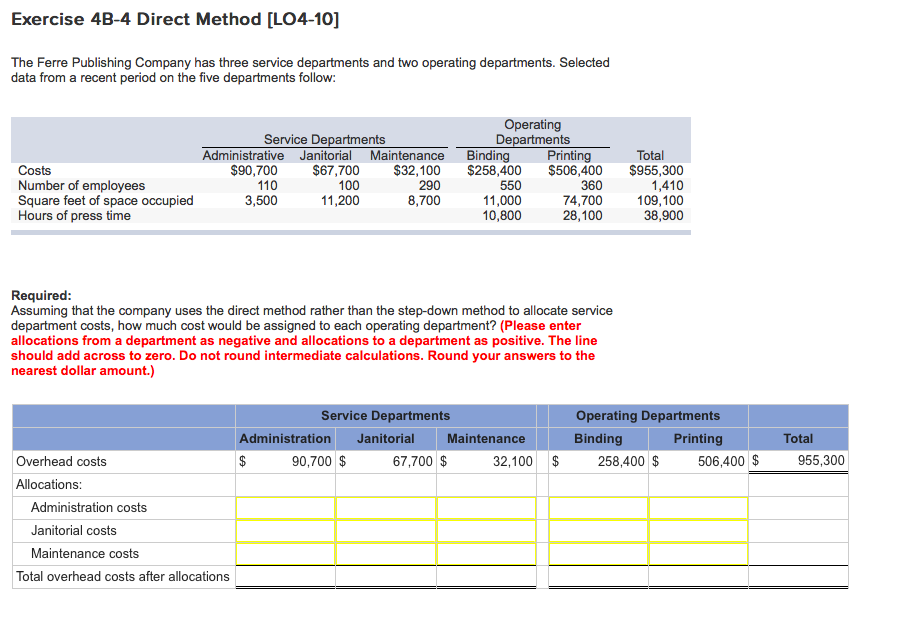 Exercise 4B-4 Direct Method [LO4-10j The Ferre Publishing Company has three
