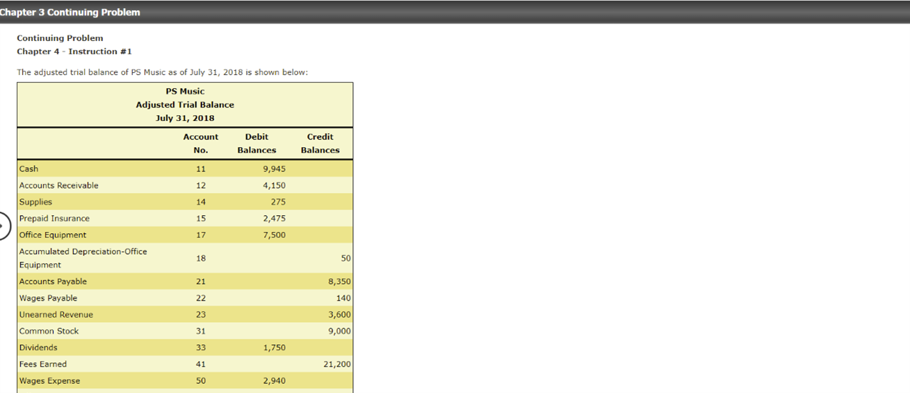 Chapter 3 Continuing Problem Continuing Problem Chapter 4 - Instruction #1