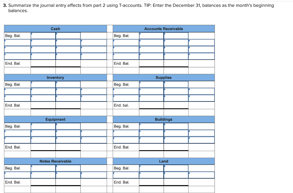 years. The beginning account balances are Cash Accounts Receivable Inventory Supplies Notes