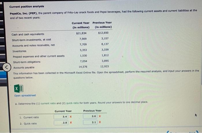  Please help fix the problems in red Current position analysis PepsiCo,