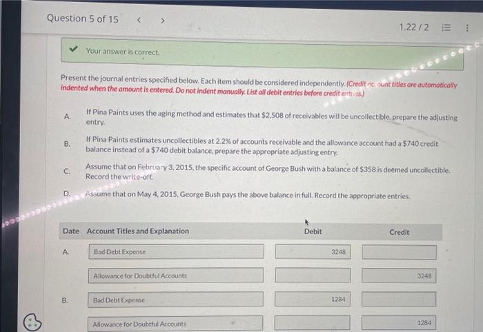balance of Pina Paints at December 31.2014. includes the following: Present the