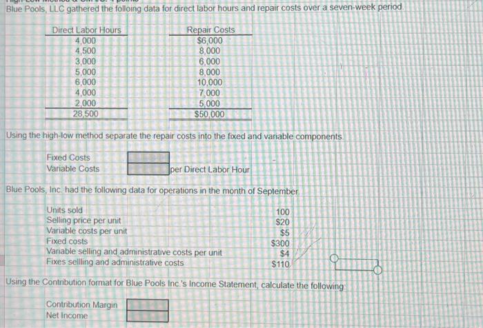 please answer, thank you in advance! Using the high-low method separate the