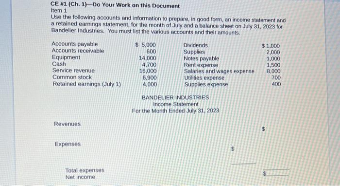 I am not sure how to do this CE \#1 (Ch. 1)-Do