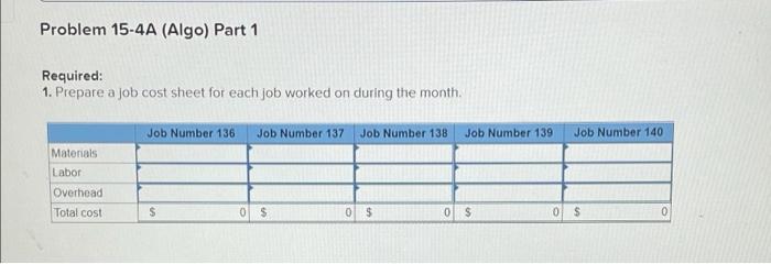materials for the month. Job 136 Job 137 Job 138 Job 139