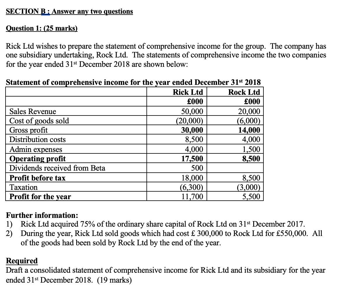  SECTION B : Answer any two questions Question 1: (25 marks)