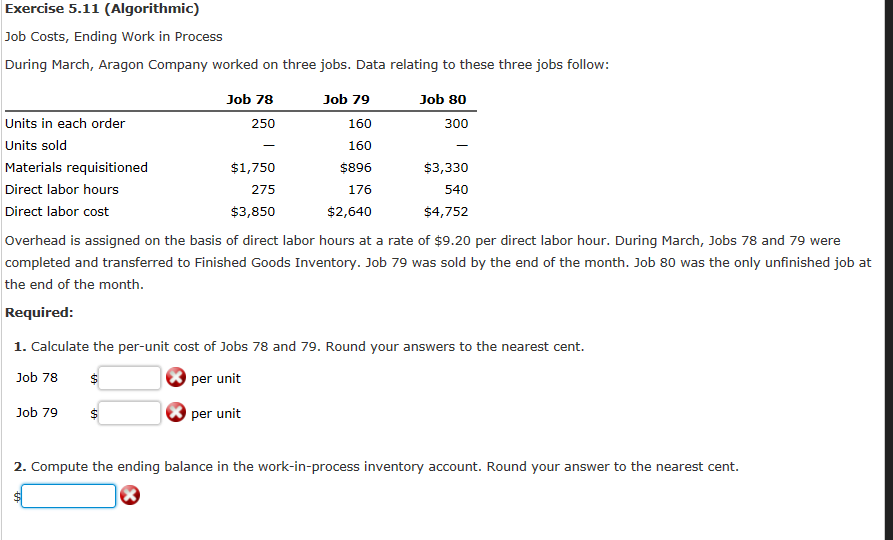  Exercise 5.11 (Algorithmic) Job Costs, Ending Work in Process During March,