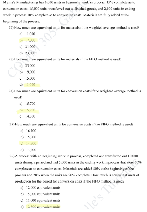  work in process 10% complete as to conversion costs. Materials are